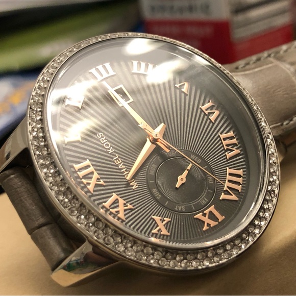 Michael Kors Pave Watch with Grey Leather Straps - Picture 3 of 13